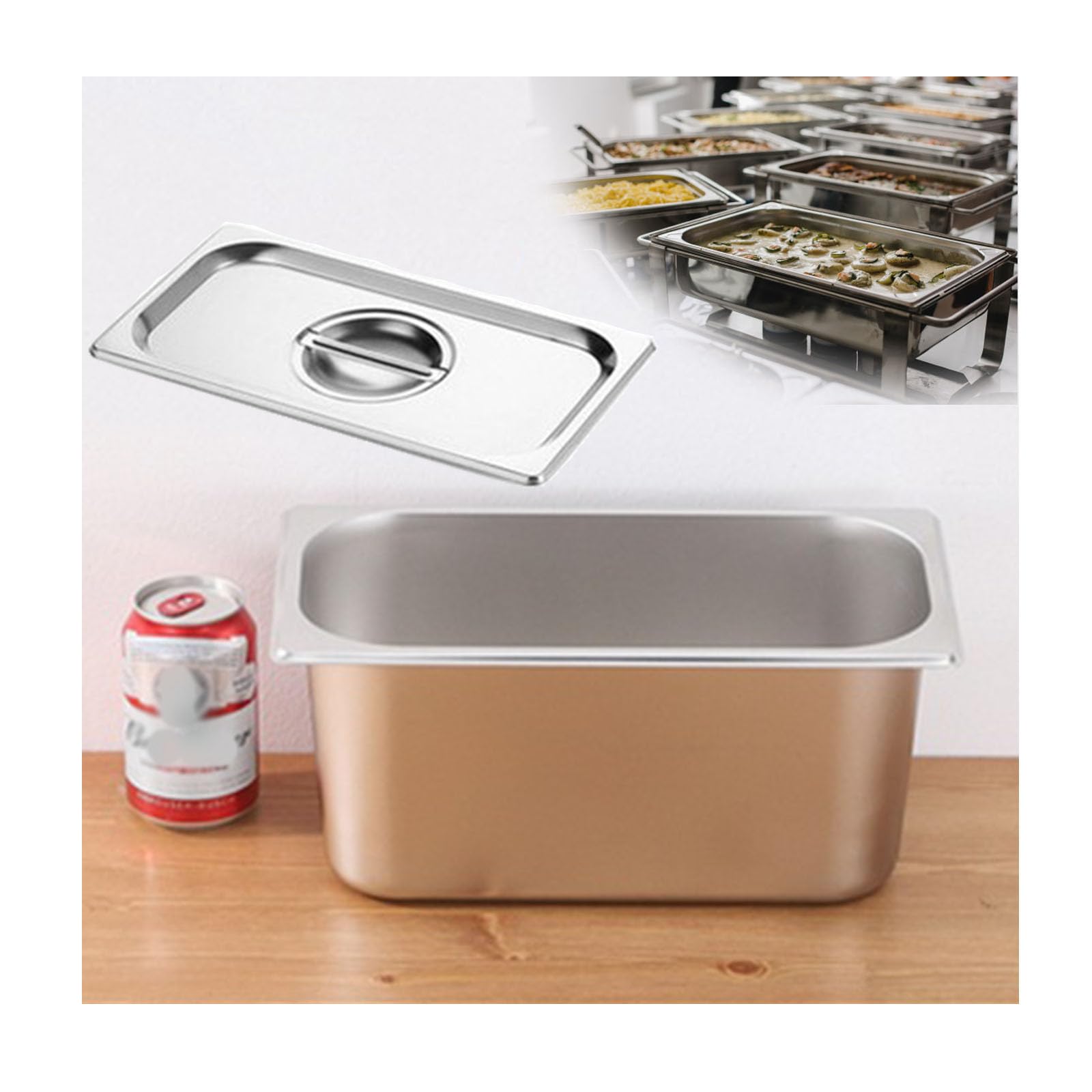 Mahlzeit Zutatenbehälters,Edelstahl Gastro Behälter GN Spülmaschinenfest,Stapelbar Tief Gastronormbehälter,1/2（32.5 * 26.5）,20cm1.2side