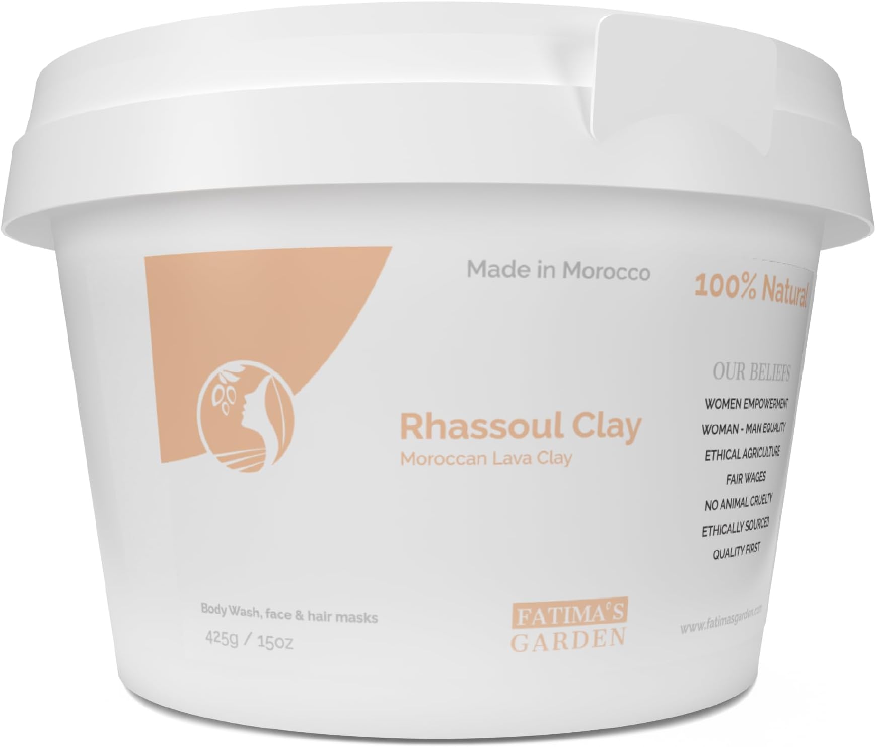 Fatima's Garden Rhassoul Clay, 100% Natural Moroccan Ghassoul Clay Powder for Face, Hair & Hammam; cleansing and softening & Purifying for the skin/hair, Vegan Cruelty-Free - 15oz / 425gr