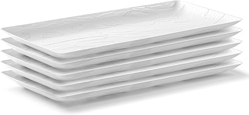 Posh Setting Platos para servir, bandejas blancas con patrón de grano de madera, plástico duradero desechable de alta calidad, bandejas