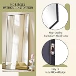 BEAUTYPEAK 21"x56" Full Length Mirror with Stand, ShatterVue Tempered Full Body Mirror, Floor Mirror with Aluminum Alloy Thin Frame, Free Standing or Wall-Mounted Mirror for Living Room, Black