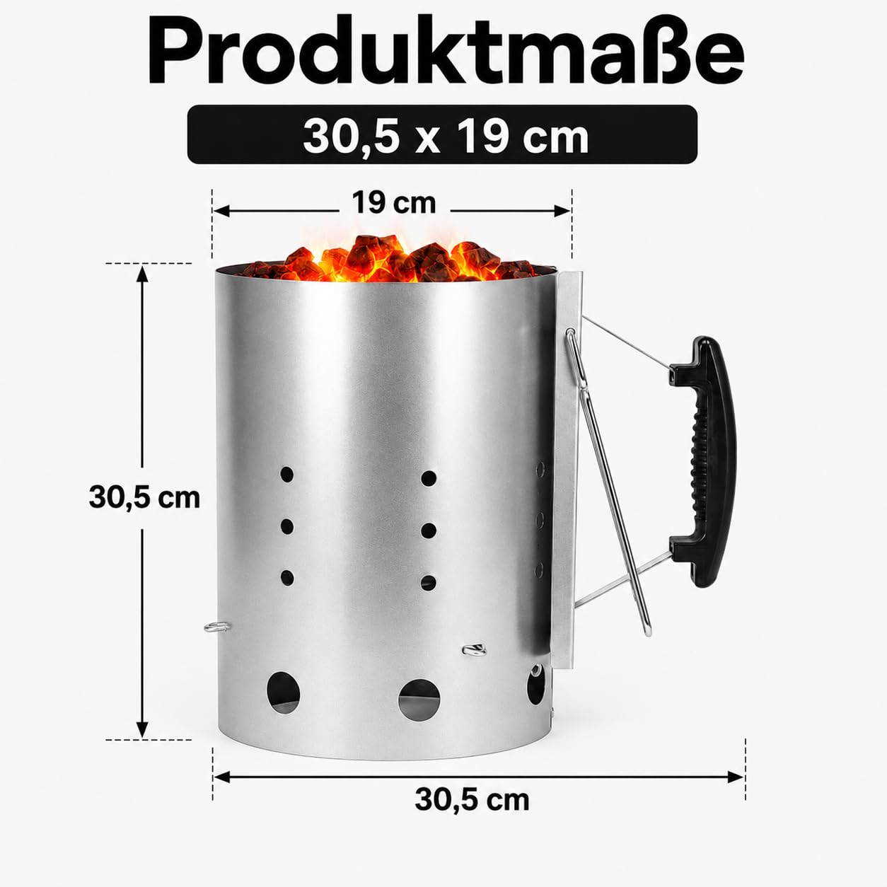 Uniflasy Anzündkamin für Weber 7416 Holzkohlegrill zubehör, 7416 XL 30,5cm | kompakter Grillanzünder mit zwei Griffen, Hochwertiger Grillkohleanzünder aus Edelstahl, Rapidfire Starter, Grillkamin(7416)