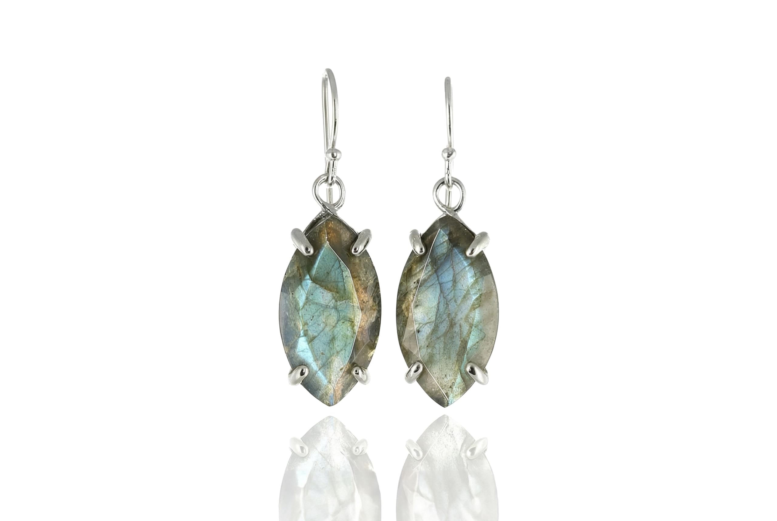 Pendientes de Plata Labradorita - Estilo Marquesa Colgantes - Pendientes Largos de Piedra Preciosa - Pendientes de Plata 925 con Estilo