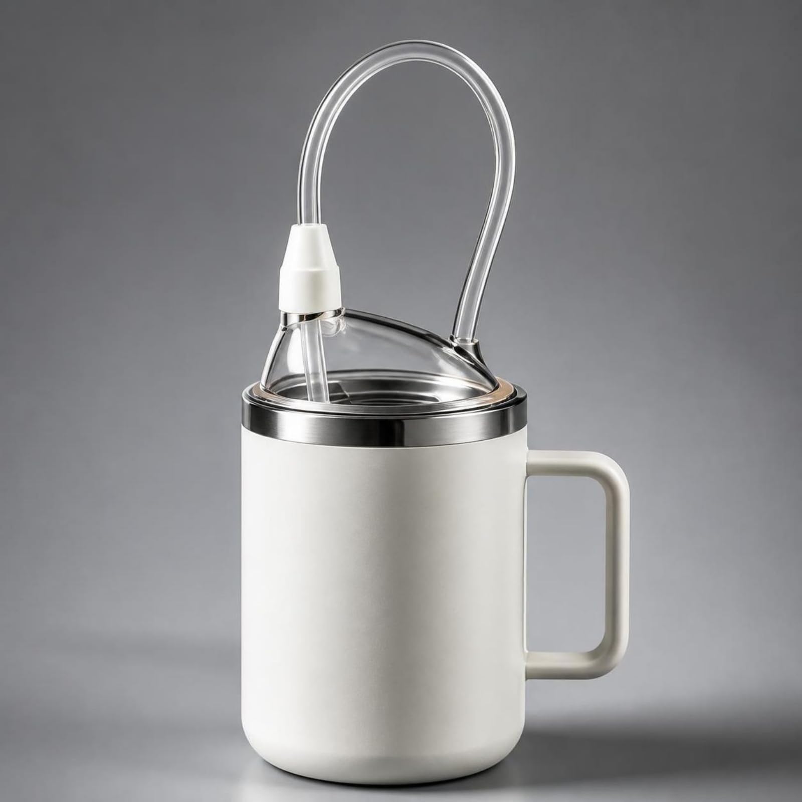 Gobelet avec Paille sans BPA Vaisselle, Rose, Rose, 520ml | Poignée Incurvée Ergonomique, Tasse avec Couvercle, En Acier Inoxydable, pour Hôpital, Adultes Alités