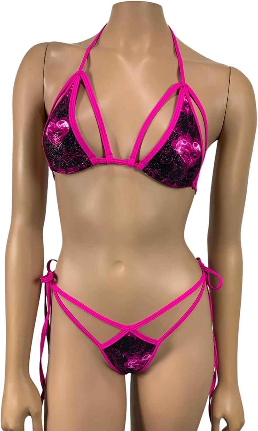 Sparkle Shine Triangle Bikini Top G-String Thong Tie Side Mini Micro V-String Thong Skimpy Exotic Dancewear Rave Outfit Swimwear Bathing Suit 2 Piece Set - Image 2