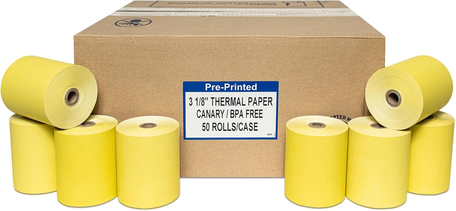 3-1/8" x 230' Colored Thermal Paper Rolls (Yellow)