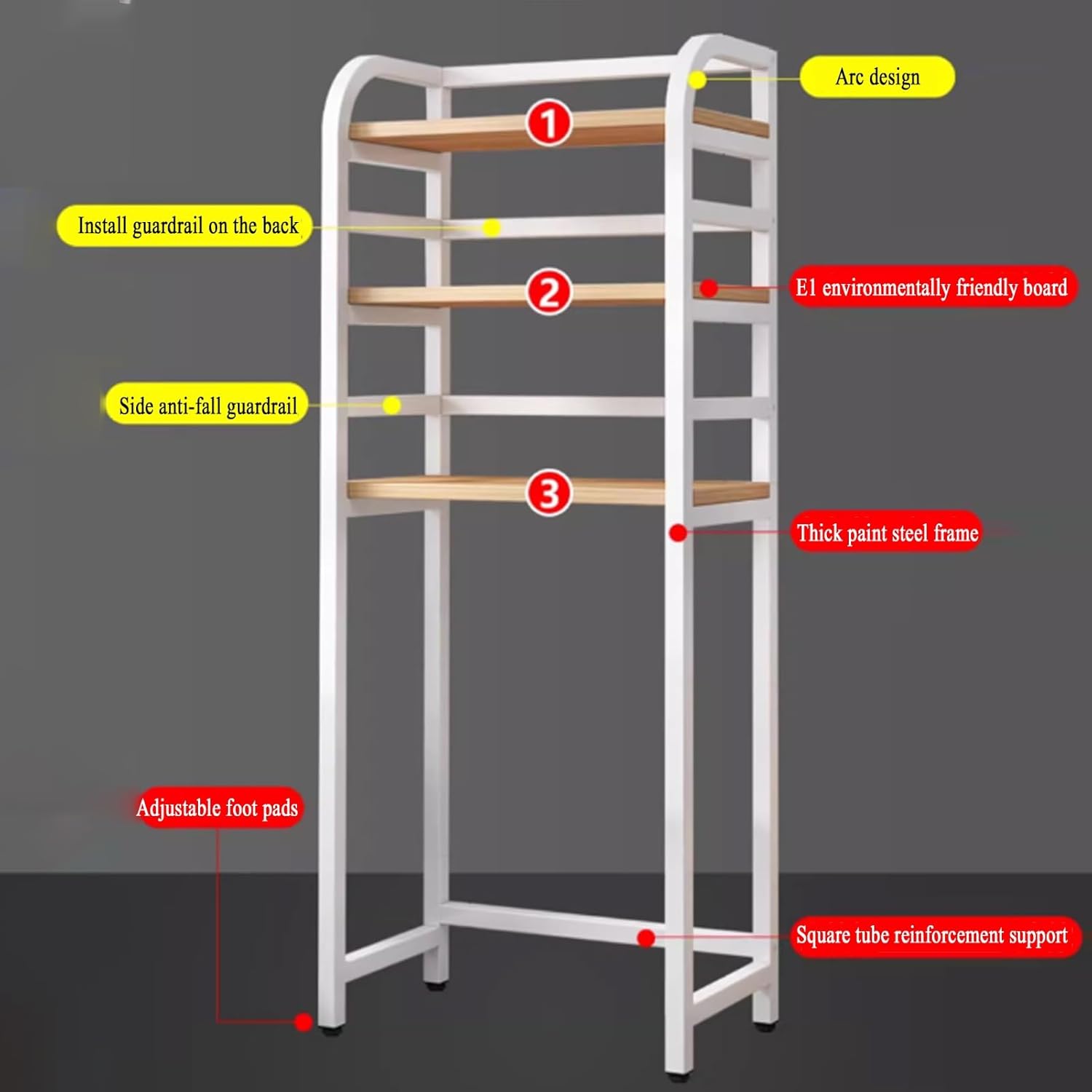 Over The Toilet Storage Cabinet, 3-Tier Wood Shelves Toilet Storage Rack, Floor Stand Bathroom Organizer, for Bathroom, Restroom, No Punching Required(Brown,19.6x51.1inches/50x130cm)