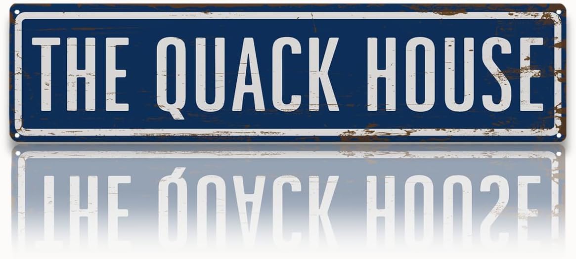 Duetom A2 Rustic Farmhouse Style Duck Coop Sign, Metal Outdoor Ducks House Signs, The Quack House Signs, Retro Metal Tin Sign, Farmhouse Decor, Backyard Duck House Gift 4X16 Inch