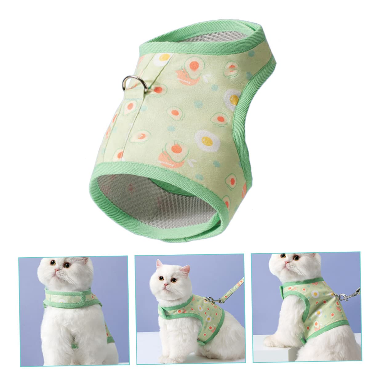 VANZACK 4juegos Arnés De Malla para Gatos con Correa Cómodo y Ligero para Paseos Al Aire Diseño Adorable Aguacate