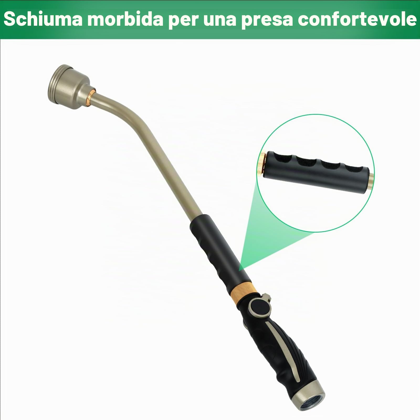 RESTMO Lancia per irrigazione da giardino, 61 cm, morbida e delicata, con controllo del flusso del pollice, pistola a spruzzo per appendere cesti, arbusti, piante, fiori, giardino e prato, nero