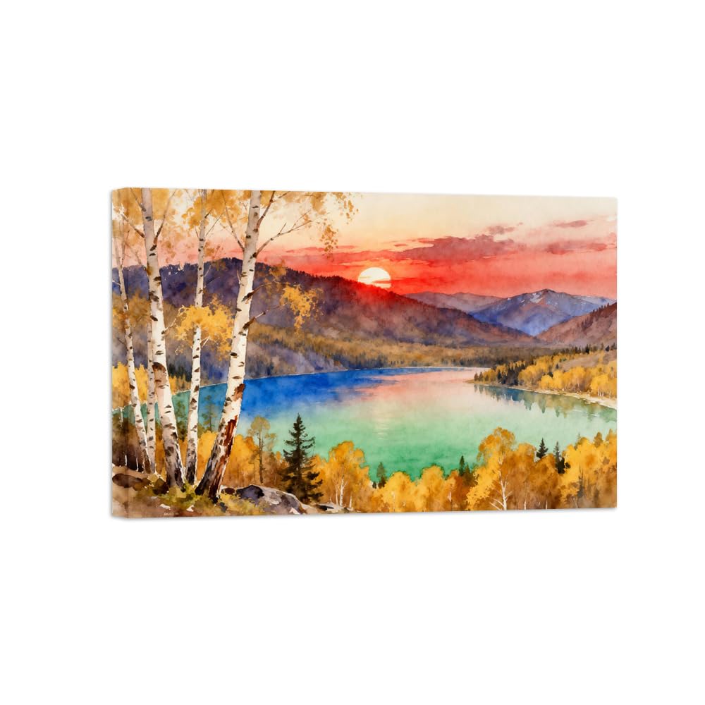 OZPWBVY Tree Lake Sunset Landscape Canvas Prints Ready to Hang 70x105cm Wrapped Canvas