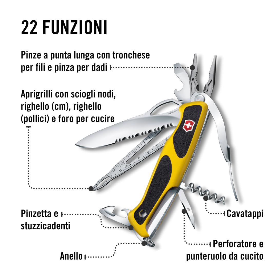 Victorinox, Ranger Boatsman MW Grip, Coltello Svizzero, Originale, Multiuso, Campeggio, 22 Funzioni, Needle-nose pliers, Nut wrench, Bloccabile, Lama a una mano