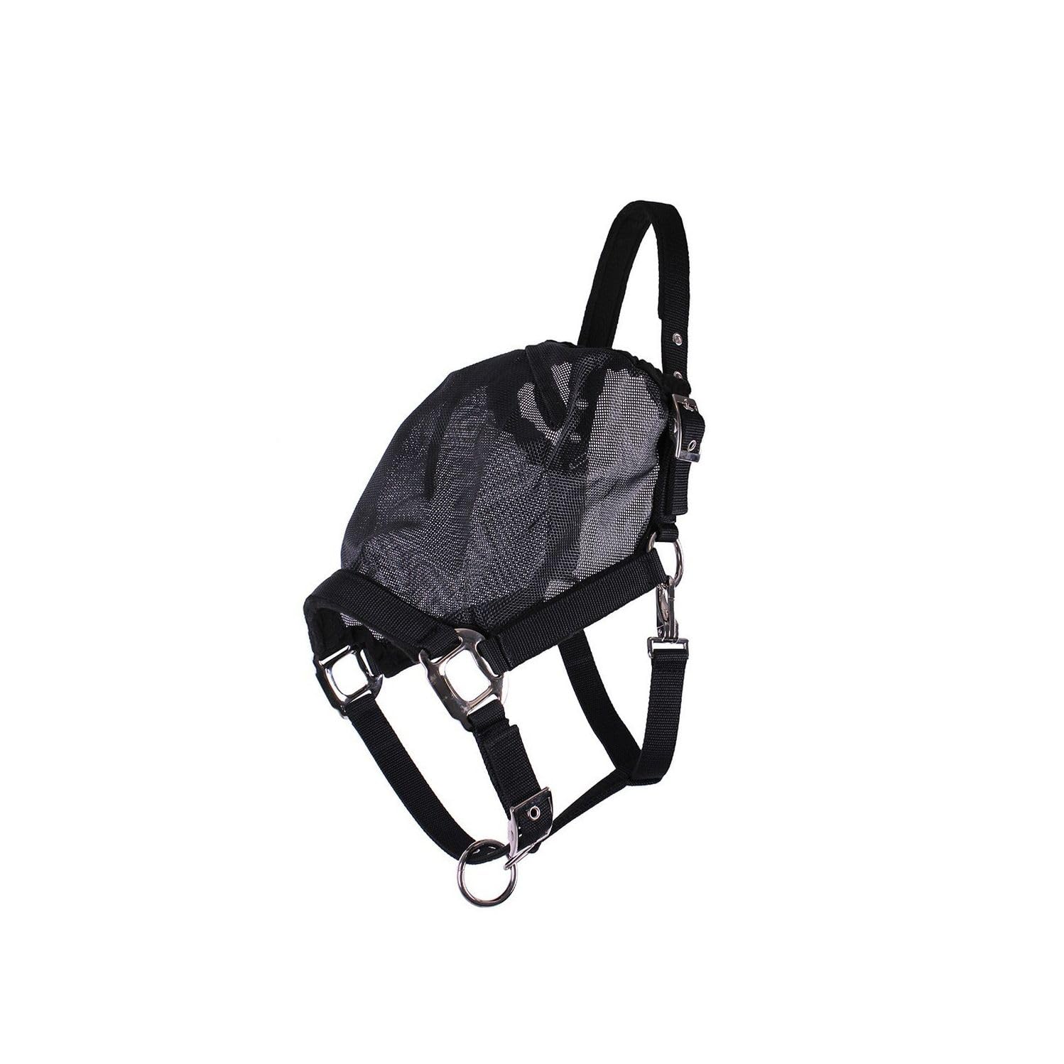 NETPROSHOP Kombination Halfter mit Fester Fliegenmaske ohne Ohren Schwarz Pony/Cob/Full, Groesse:XL Full, Farbe:Schwarz