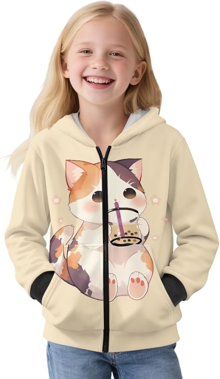 Girls Warmly Fleece Zipper Hoodies Long Sleeve Pockets Sweatshirt Breathable Lightweight Sweatshirts for Teen Girl