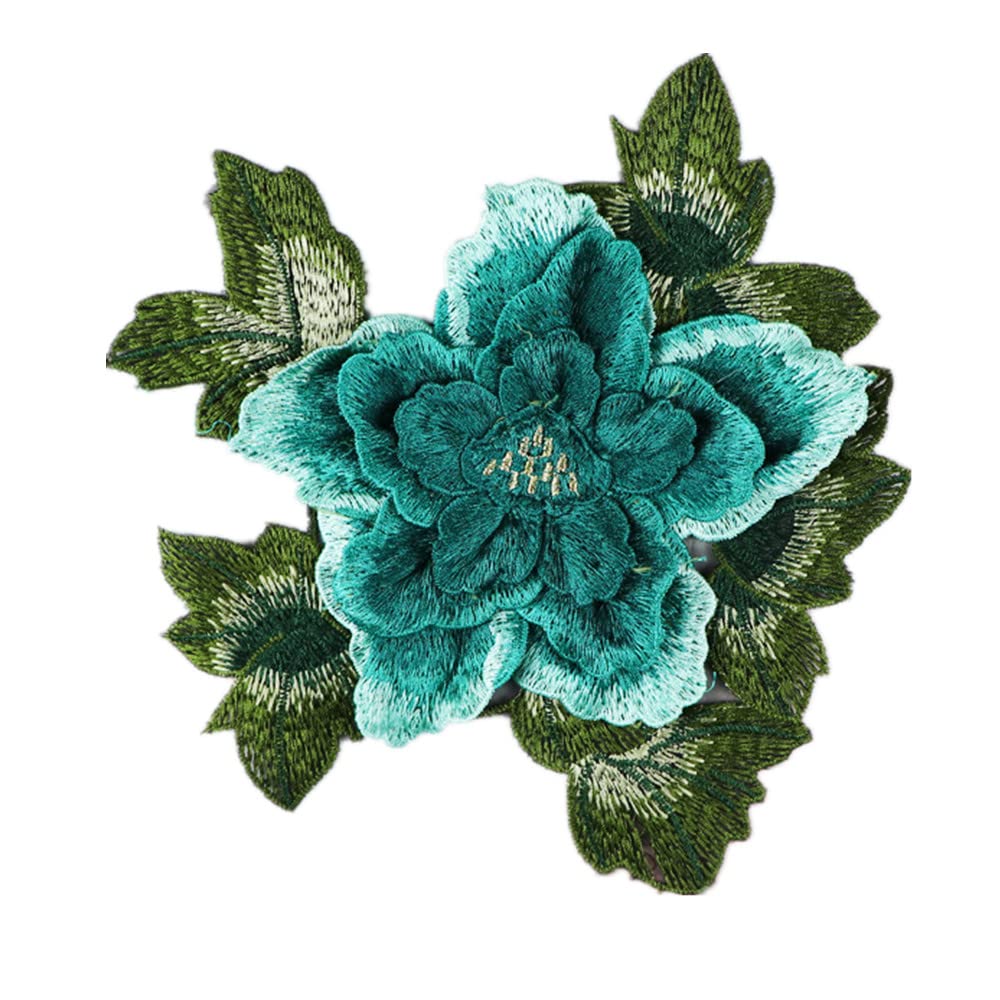 QUANLI 2 Pezzi Fiori di peonia Foglie Rosso Blu Ricamo