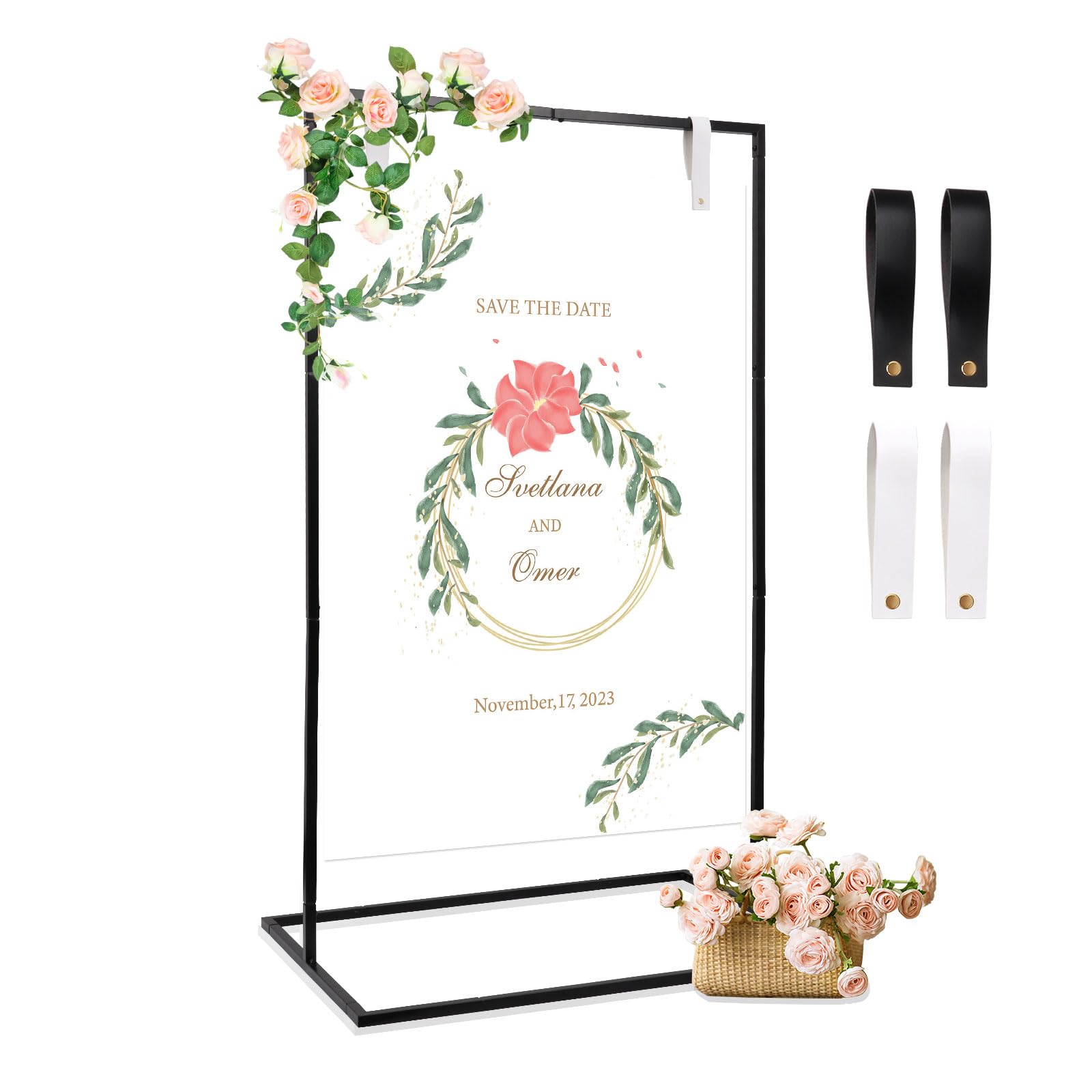 Caballete para Cartel de Boda, 123x73x53cm Soporte Resistente para Letreros Bienvenida de Boda de Metal, Soporte de Exhibición de Caballete para Pintar, Presentaciones, Carteles, Exhibiciones de Arte