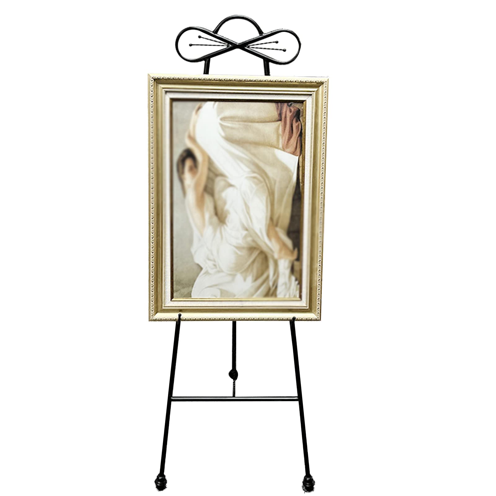 WDSOPK Easel Stand for Display, 145cm Tall,Gold/Black/White, Folding Iron Easel Floor-Standing Studio Easels Portable Painting Easel for Adults, Artists and Beginners