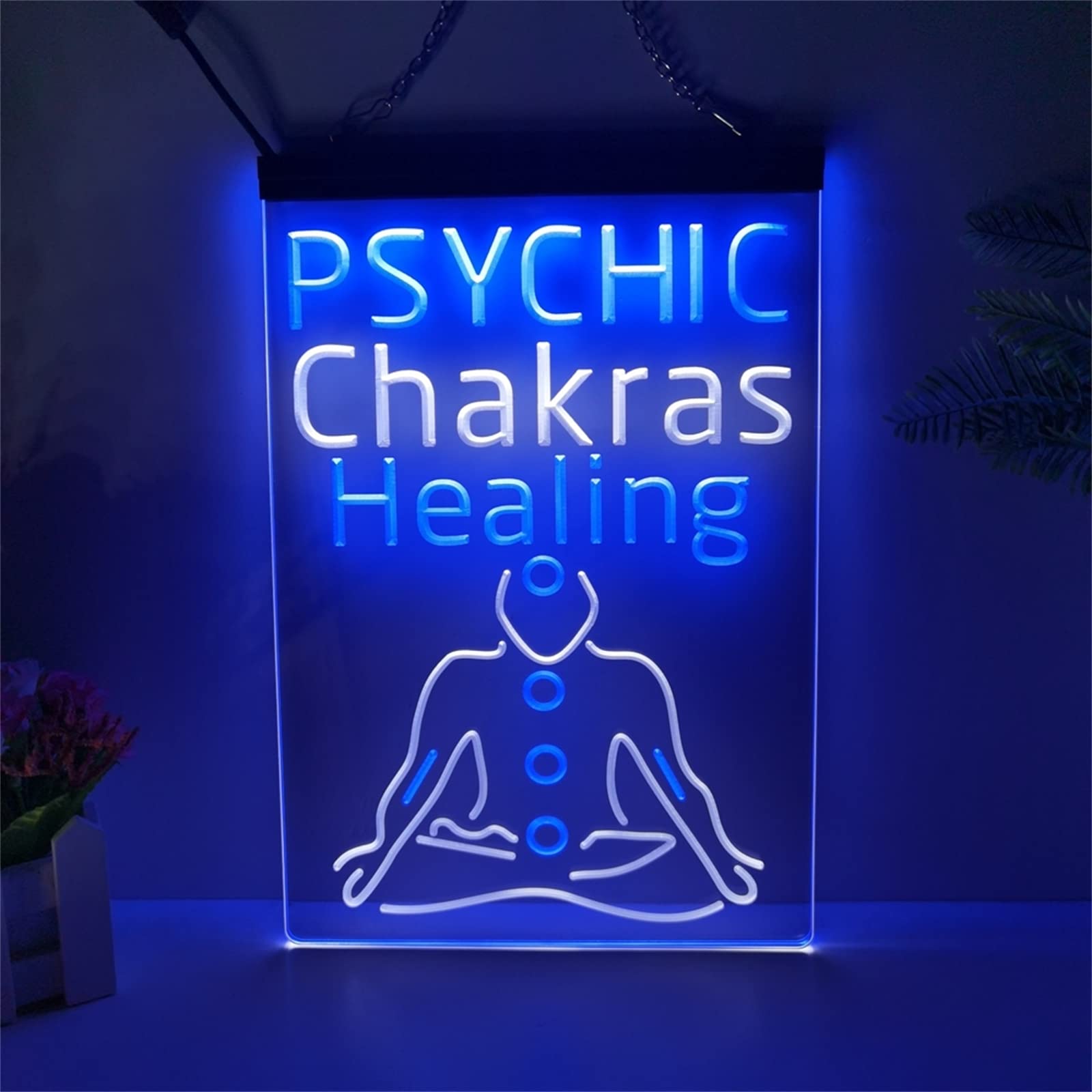 FINOTI Psychic Chakras Neon Sign Chakras Healing 2 Color Display LED Neon Sign Bar Bistro Restaurant Hotel Spa Ambience Decoration Home Decoration With Chain,H,15.7"x23.6"