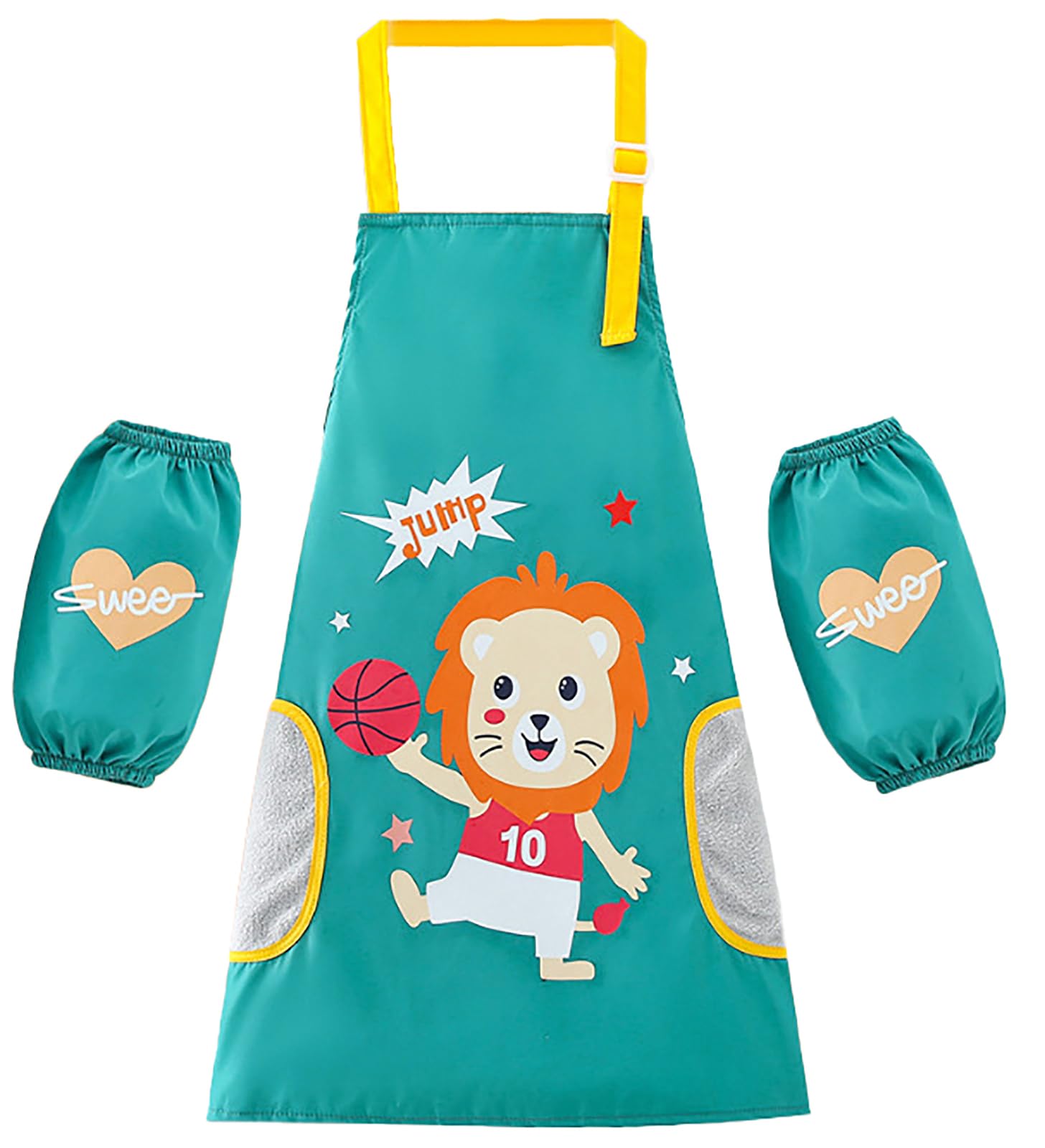 LIMHOO 2-in-1 Kinder Malschürzen Set Wasserdichte Graffiti-Schürze für Kinder mit abwischbaren Coral-Fleece-Einsätzen