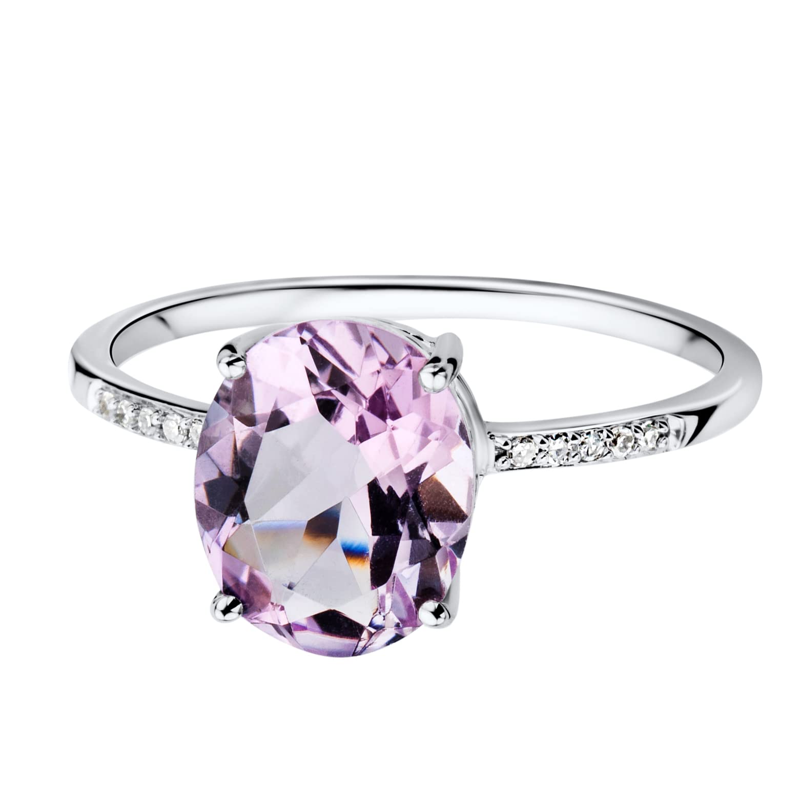 MIORE Edelstein Ring Damen aus Weißgold 9 Karat 375 mit Lila Amethyst Quartz 2.49ct und Diamant Brillianten, Verlobungring mit Schmuckkästchen zum Verschenken
