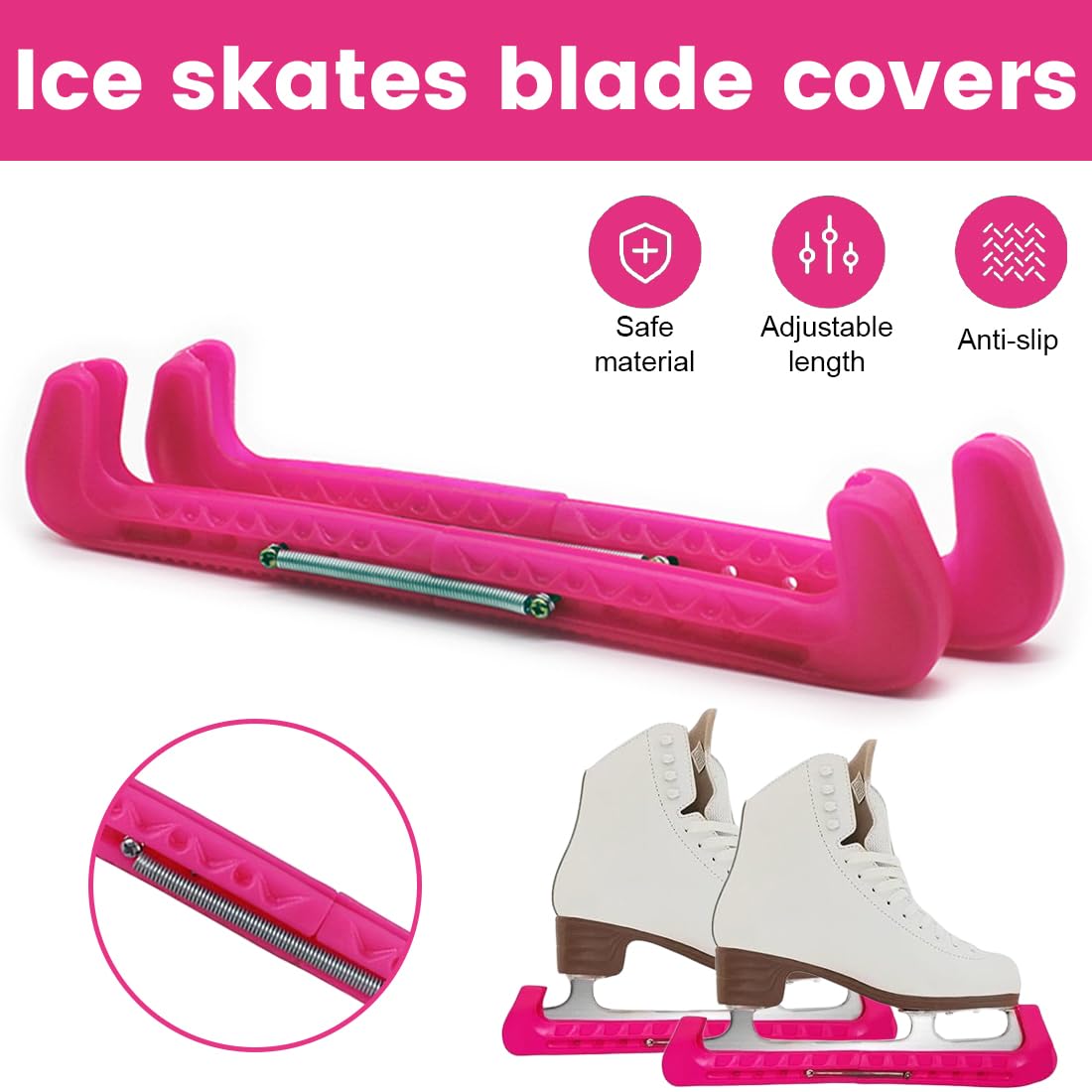1 Paire De Protections De Lames Pour Patins à Glace – Réglables, Avec Ressort Interne, Antidérapantes, Pour La Plupart Des Patins, Protègent Contre Rouille Et Chocs