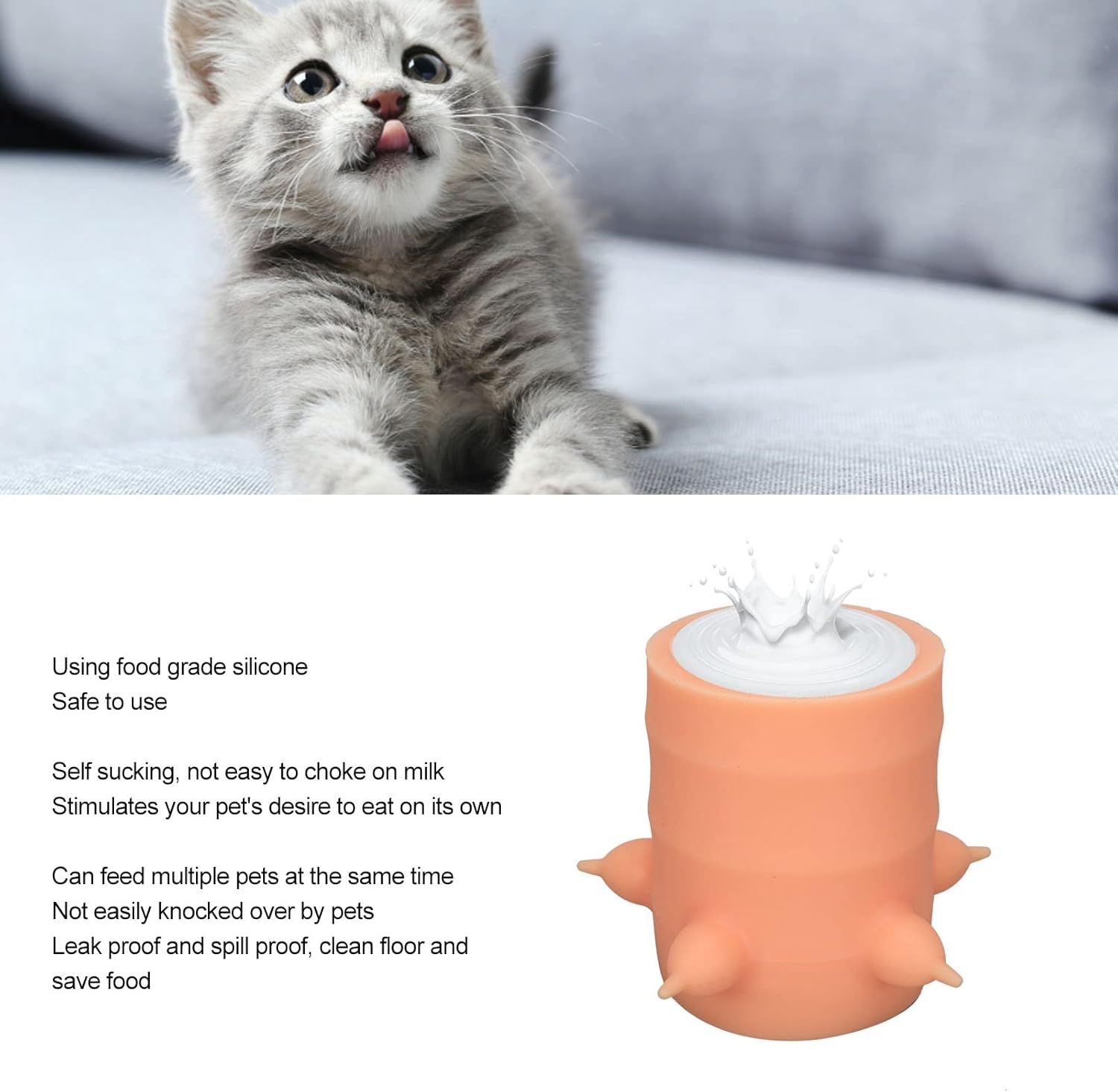 Generic 400ml Pet Milk Feeder, Food Grade Silicone Puppy Kitten Nursing Station with 4 Nipples Anti Flatulence Design, for Small Newborn Pets Multi Pacifier Feeding