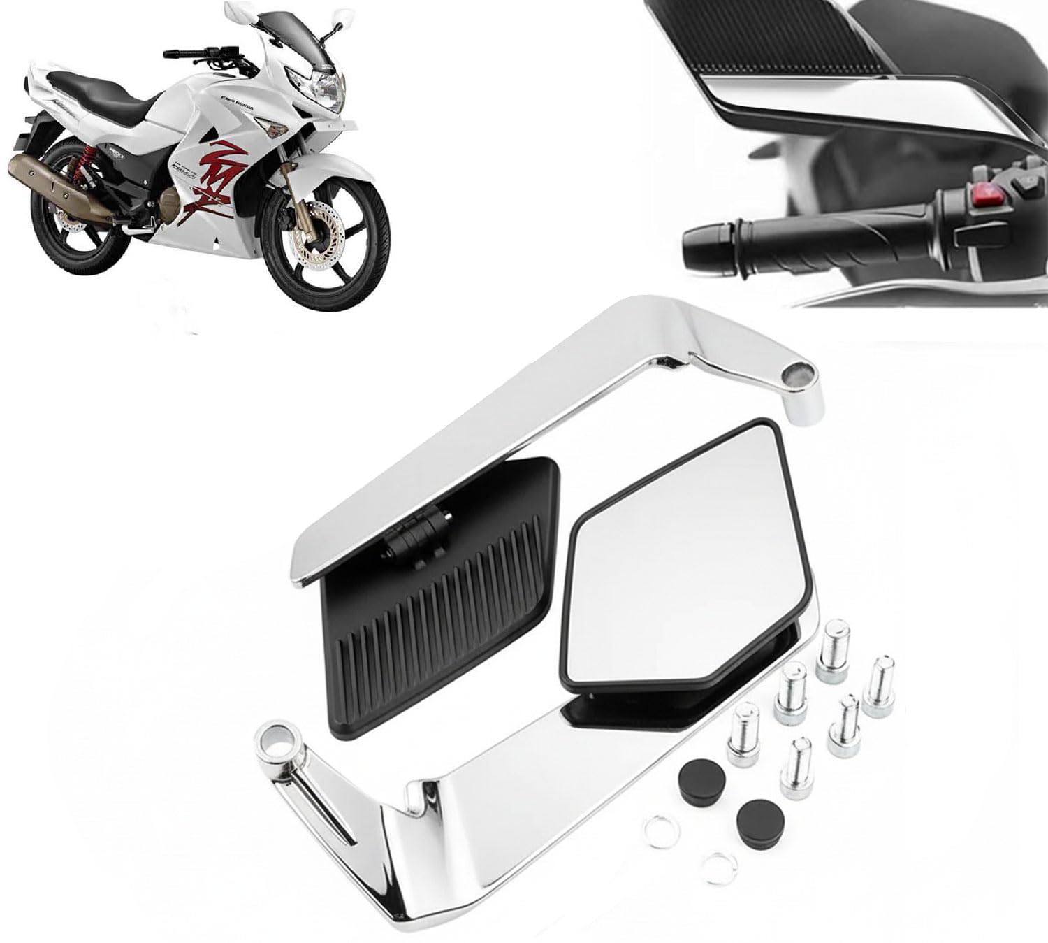 Auto Pearl Motorcycle Silver Mirrors Set Adjustable Rotating Rear