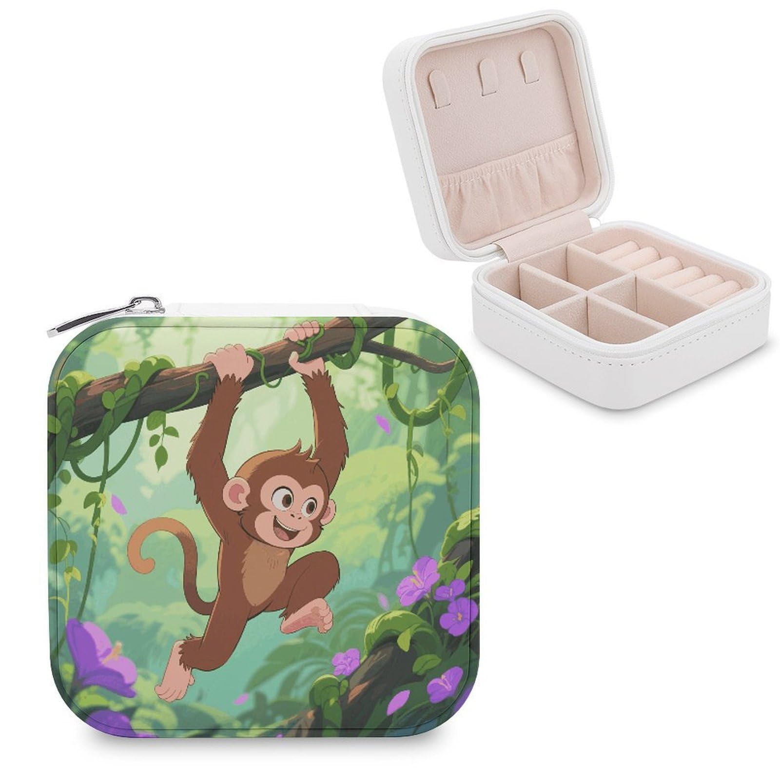 VstaDank Rhesus Monkey Jewelry Box for Women Jewelry Organizer Storage Case with Zipper Mini Travel Jewelry Case Cute Trinket Organizer Leather Portable Jewelry Storage Box