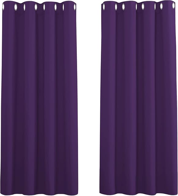 PONY DANCE Purple Curtains Blackout- Short Rings Top Thermal Curtains for Home Decor Light Blocked Aubergine Curtains Window Treatment for Bedroom, 2 Panels, W 46 inch x L 54 inch, Purple