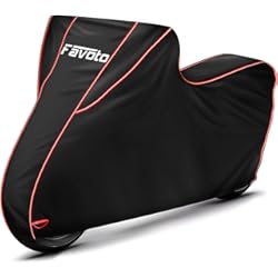 Cubre Rueda Moto Favoto Funda para Moto Cubierta de la Motocicleta 300D Oxford con Largas Tiras Reflectantes a Prueba de Polvo Lluvia Viento Hojas Excrementos de Aves al Aire Libre XXL 245cm Negro+Rojo