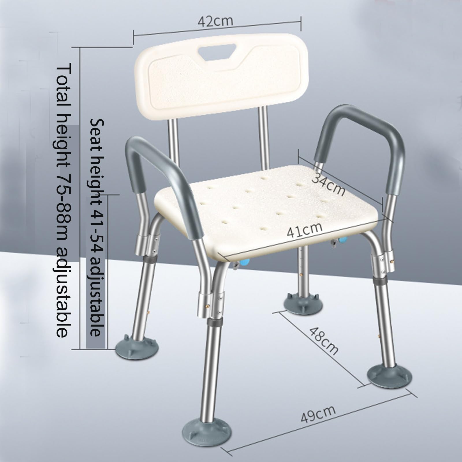 Silla De Ducha for Mayores, Ortopédica, Taburete De Ducha for Ancianos, Altura Regulable, Silla De Baño con Respaldo, Conteras Antideslizantes,41-54cm