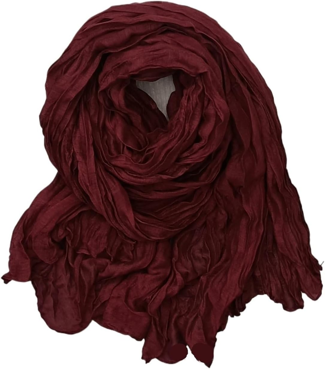 Solid Color Pleated Scarf Retro Green Thin Long Strip Shawl for Men and Women Winter Warm Silk Feel