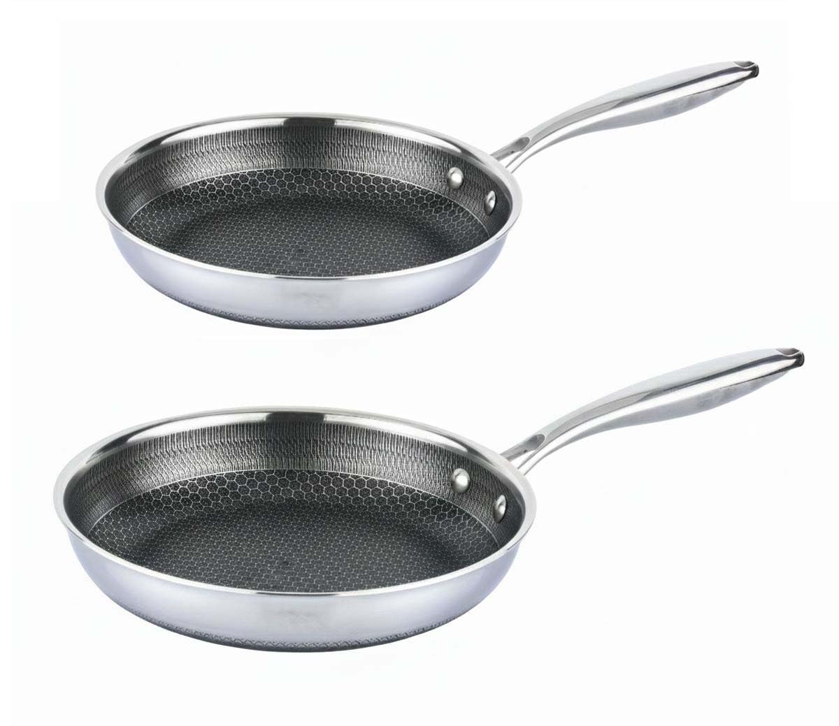 Ollas de acero inoxidable con tapa de cristal – Sartenes nido de abeja cerámica antiadherente inducción (juego, sartenes 24 + 28 cm)