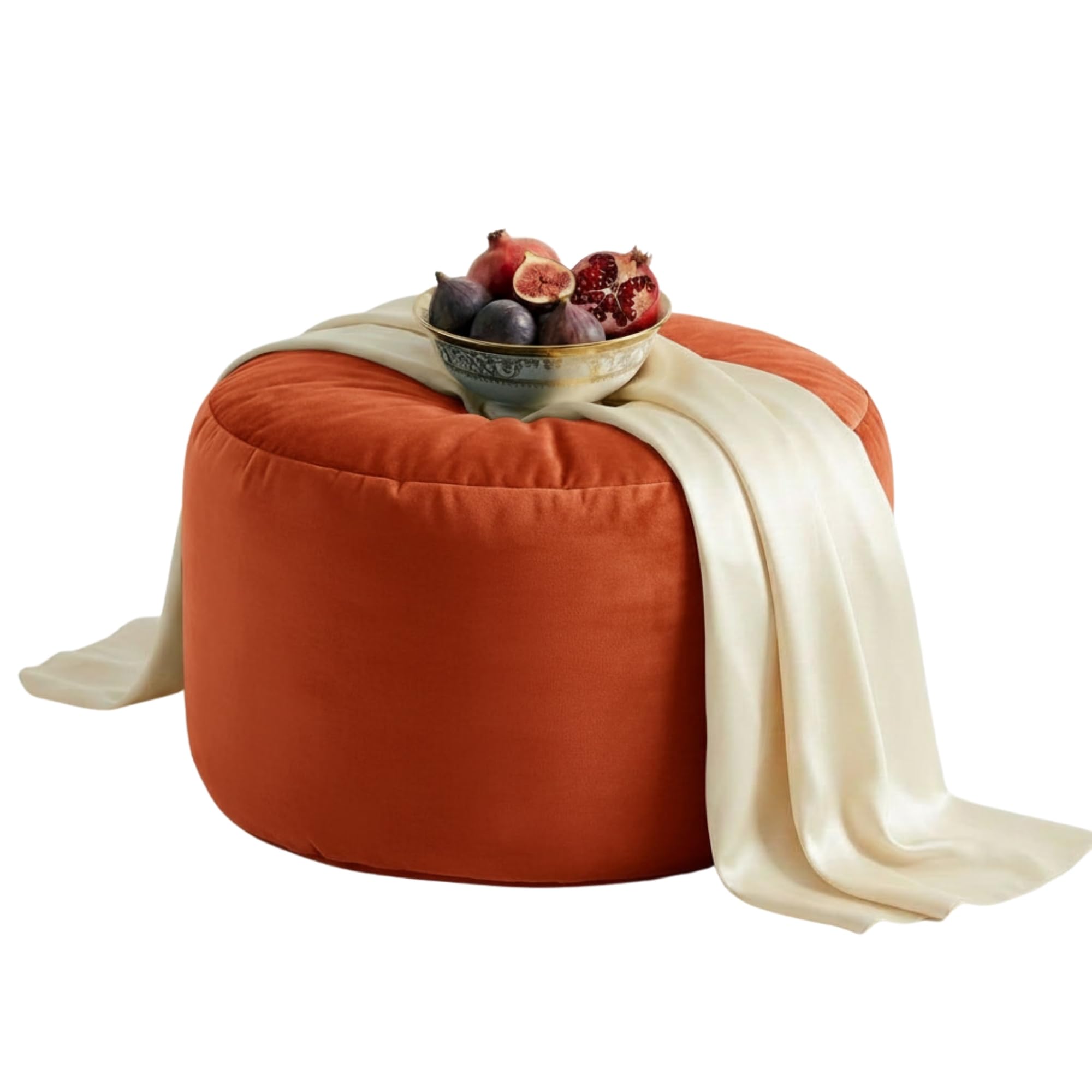 Kosiproducts Velvet Beanbag Ottoman Round Circle Footstool Pouf Chair Pouffe soft luxury Polyester, Polysterene Beads Filled (Pumpkin, [30cmx30cmx30cm)