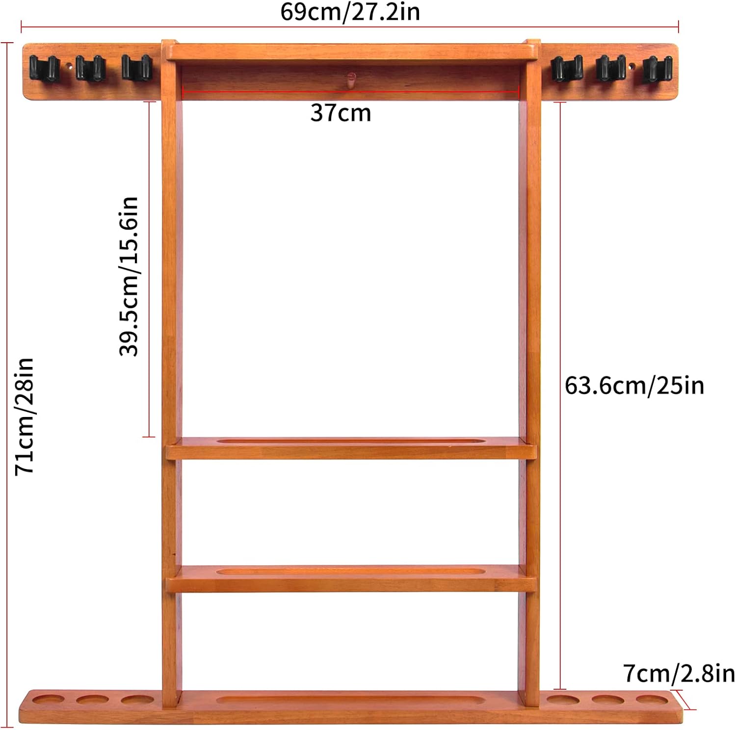 Pool Stick Holder, Wall Mount Pool Cue Rack ,Solid Wood Floor Stand for billiard cue sticks,Holds 6 Pool Cues & a Full Set of Balls,Professional Pool Table Accessories for Billiard Room or Club