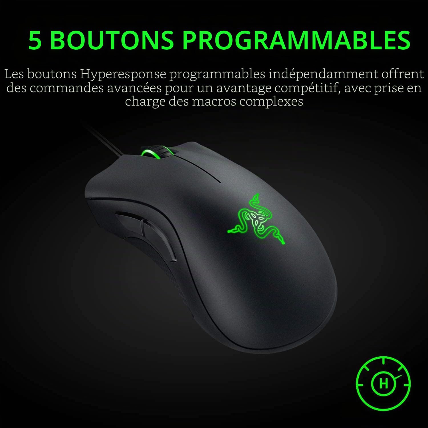 Razer DeathAdder Essential Souris de Gaming avec capteur Optique 6400 DPI 5 Boutons programmables Interrupteur mécanique Poignées latérales caoutchoutées Noir Classique