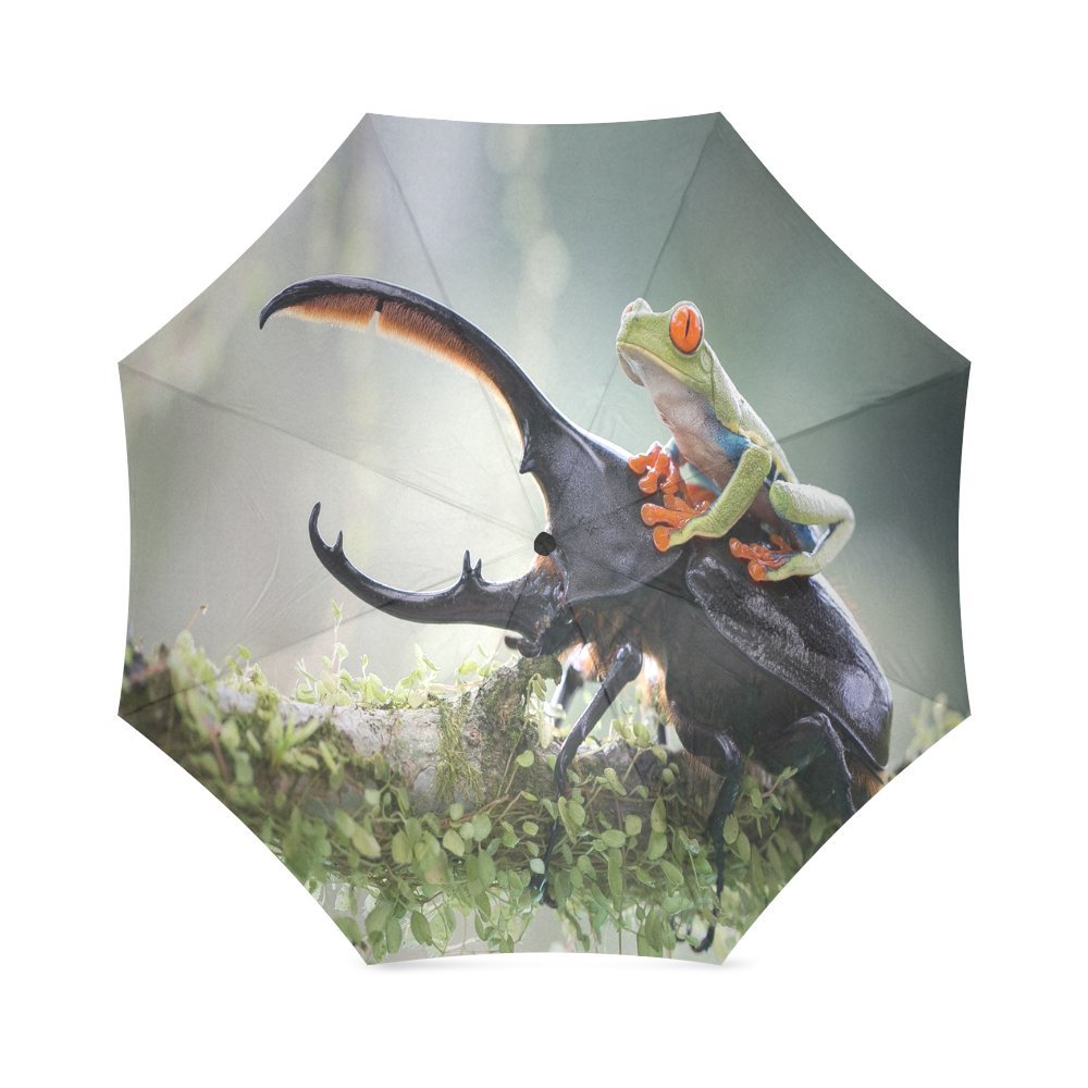 foldable UmbrellaCustom Cute beetle carrying tree frog Compact Travel Windproof Rainproof Foldable Umbrella