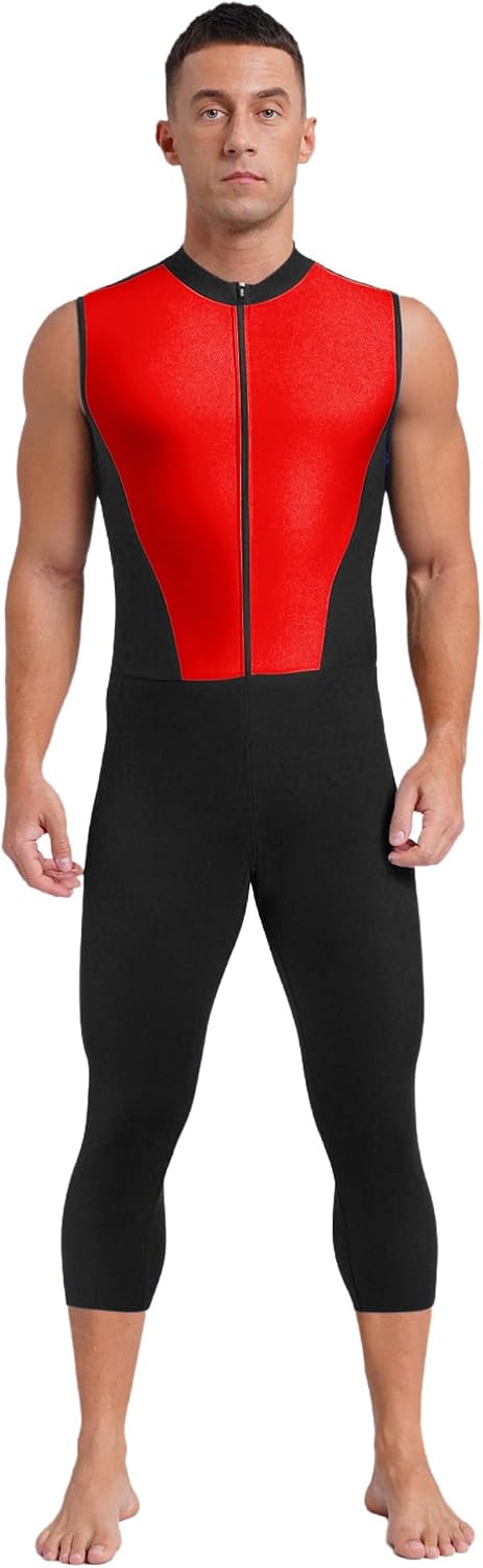 TiaoBug Men Color Block Sleeveless Athletic Jumpsuit Sports Gymnastics Leotard Dance Unitards