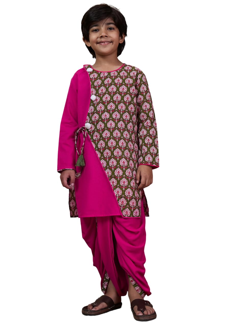 Pspeaches Boys Floral Printed Long Sleeves Straight Kurta With Dhoti Pants (5-6Years)