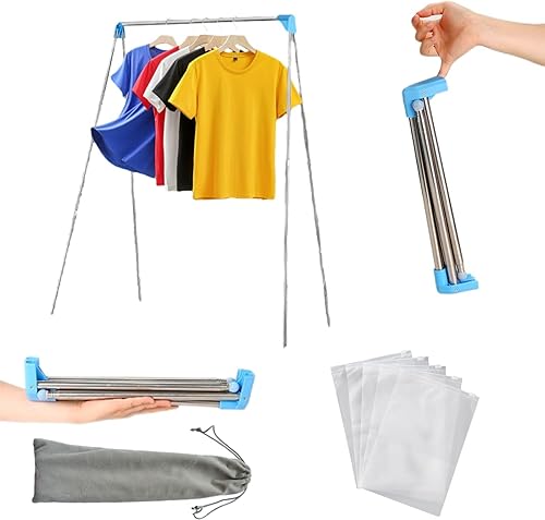 Perchero portátil de viaje compacto de acero inoxidable plegable mini perchero de secado para viajes camping habitación de hotel lavandería disfraz