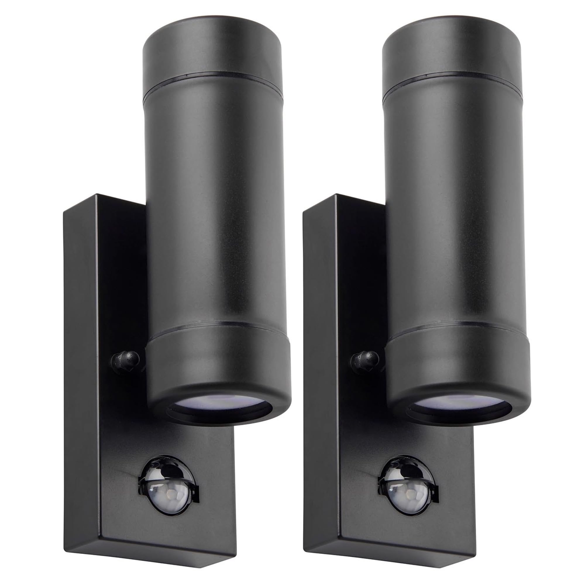 National Lighting Icarus PIR Outdoor Lights - Security Lights with Motion Sensor - GU10 LED Up Down Black Outdoor Wall Lights - IP44 Weatherproof Wall Lights - 2 Pack