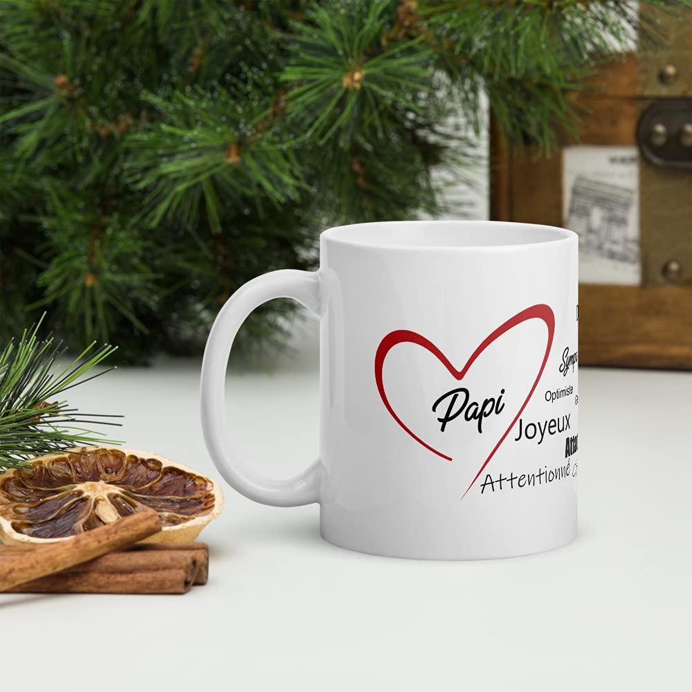 Kalféa Mug "Je T'aime Papi Avec Coeur Et Compliments" "Love You Papi" With Heart And Compliments, Quality Original Gift Idea For Family, Grandpa