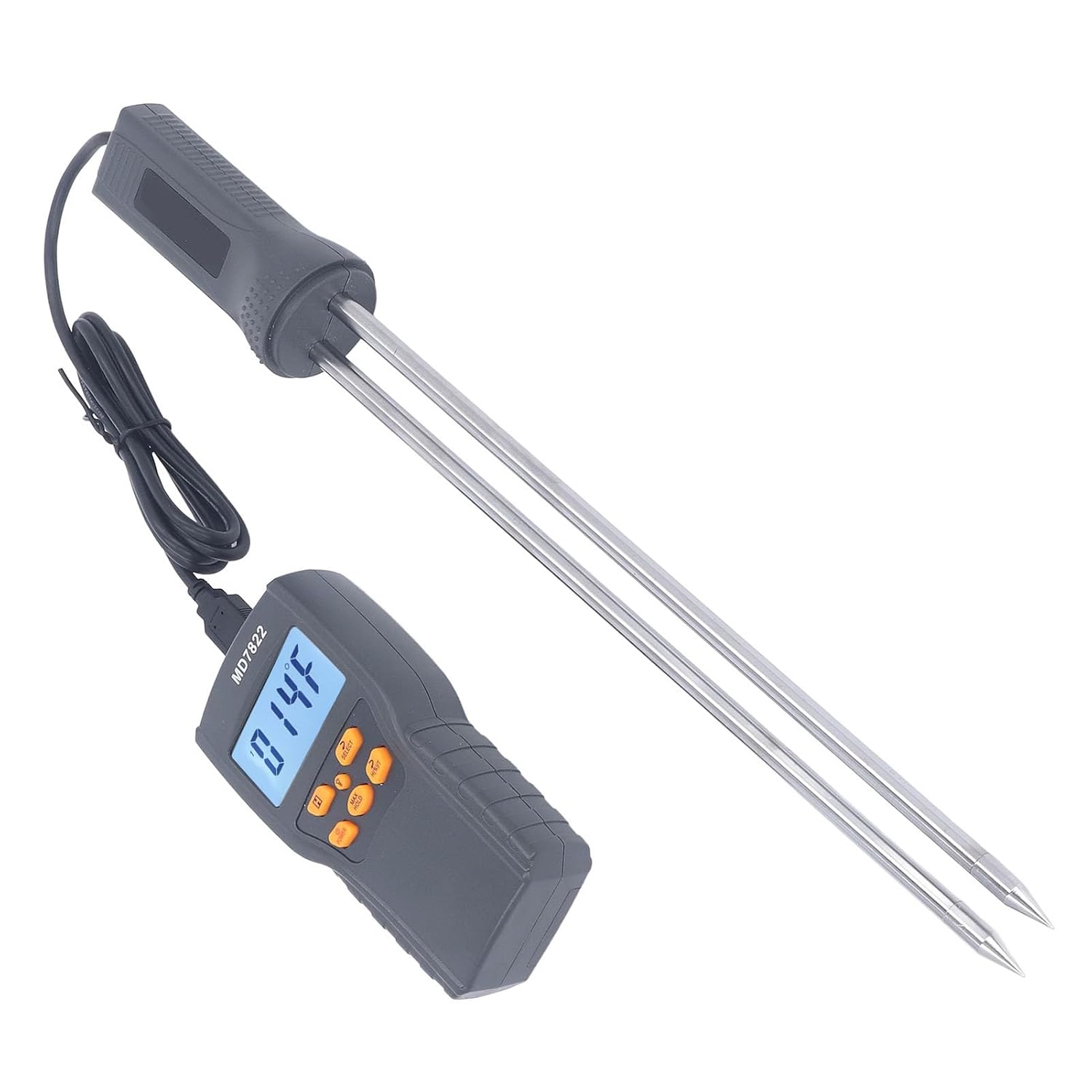 Portable Meter and Digital Water Content Analyzer with Double Steel Probe - LCD Backlit Display Humidity Tester for Wheat Maize Rice Peanuts Soybeans and Barley