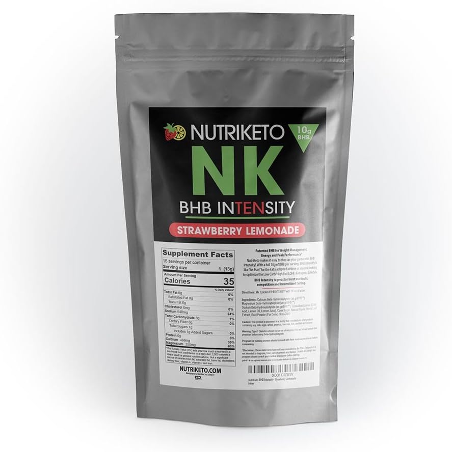 BHB Intensity - Strawberry Lemonade - 10g BHB per Serving - Ketogenic Diet - Exogenous Ketones - Caffeine Free