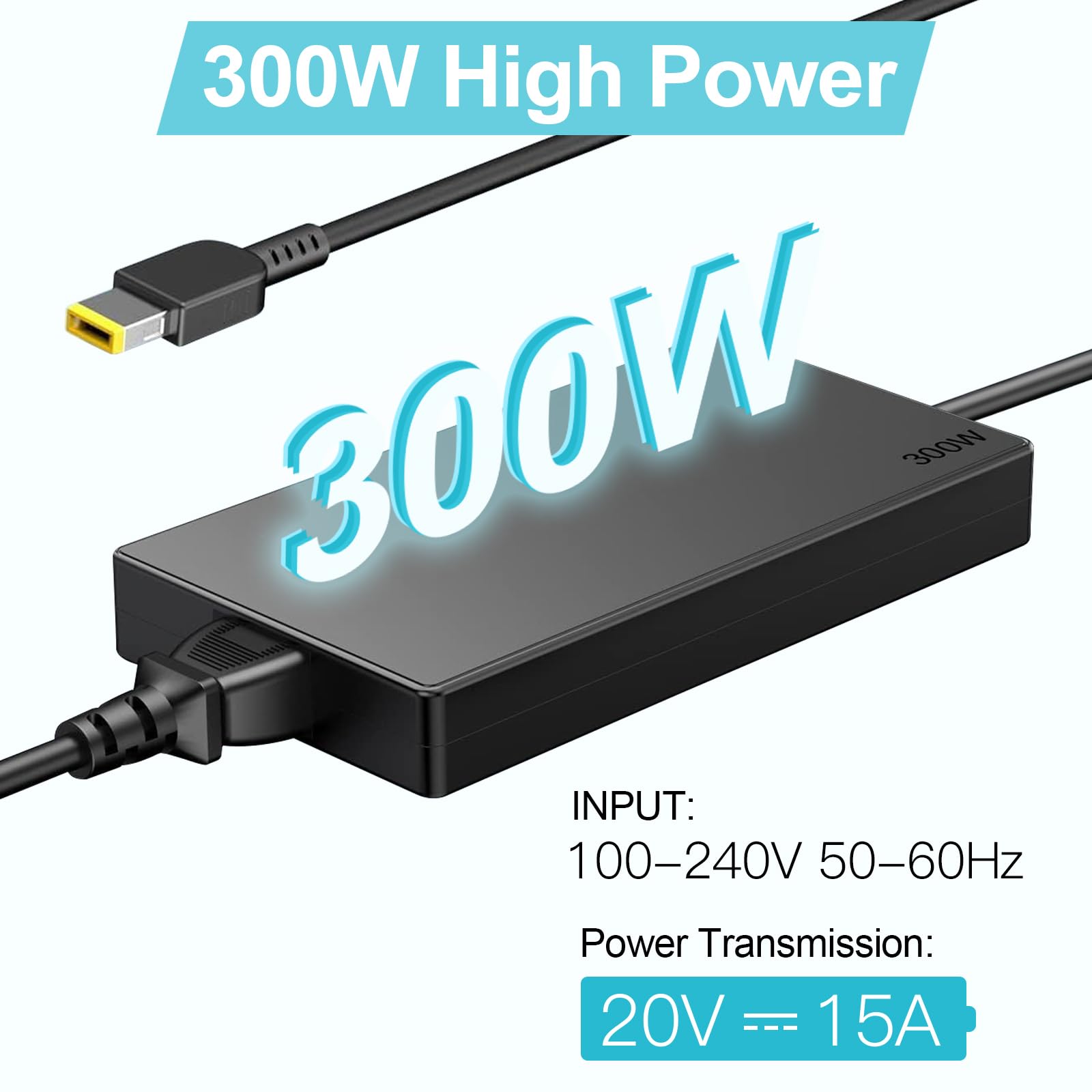 300W Caricatore Alimentatore per Lenov ThinkPad P17 Gen3/Gen4 P16 Gen2 Workstation mobile e Legion 9 16IRX9 17IRX9 Gaming Laptop - Adattatore di Ricarica con Connettore Quadrato Giallo (20V/15A)