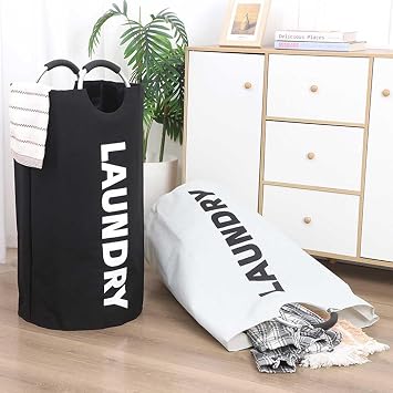 90L Large Laundry Basket, Collapsible Laundry Bag, Freestanding Tall Clothes Hamper, Waterproof Foldable Washing Bin (Grey)