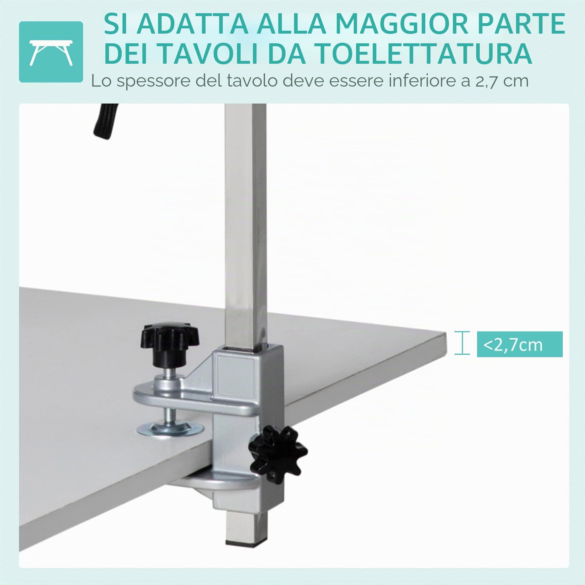 PawHut Braccio per toelettatura Pieghevole per Animali Domestici in Acciaio Inossidabile con Collare di serraggio per Cani di Grandi e Piccole, Altezza Regolabile Max. 74 cm
