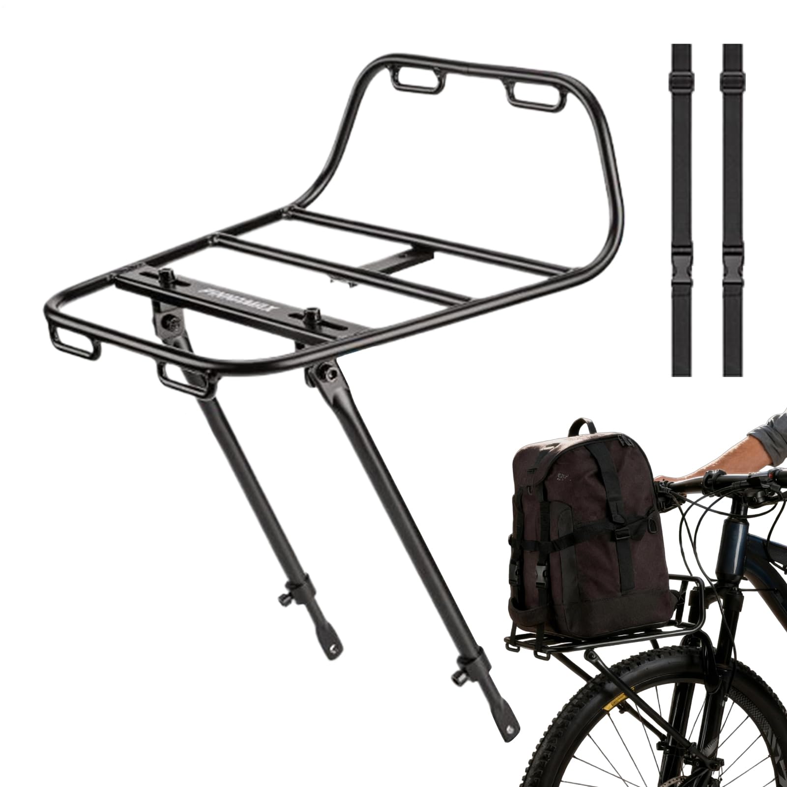 Przedni Bagażnik Rowerowy Aluminiowy Regulowany Nośny | Bagażnik Rowerowy z Paskami Dla Kolarstwa, Jazdy Na Rowerze, Mobilności, Drogi, Garażu, Ściany, Parkowania, Plaży