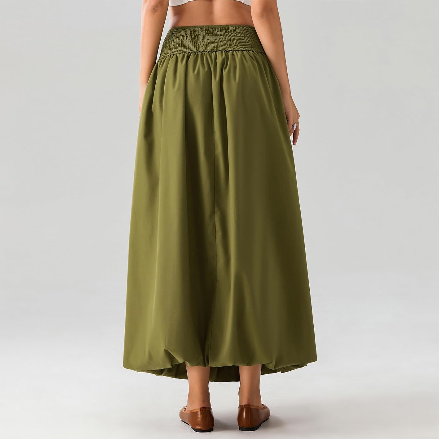 Aonoapll Y2k Women Bubble Maxi Skirt Casual Elastic Low Waist Flowy A Line Long Skirt Summer Ruffle Balloon Skirt - Image 4