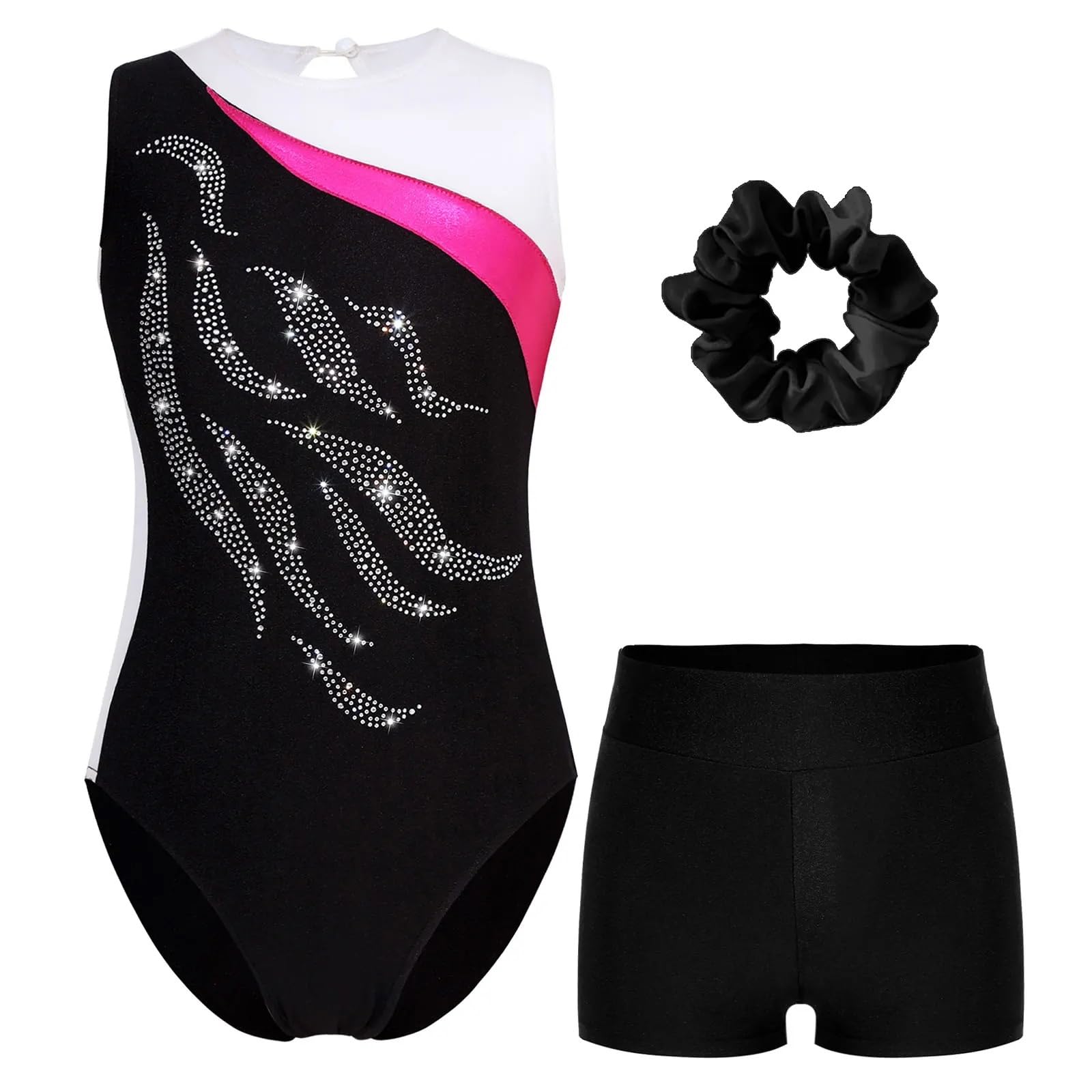 Maillot Gimnasia Ritmica niña Conjunto de Ropa de Baile de Ballet for niñas, Leotardo de Gimnasia sin Mangas, Leotardo de Patinaje con Parches y Calzoncillos Tipo bóxer