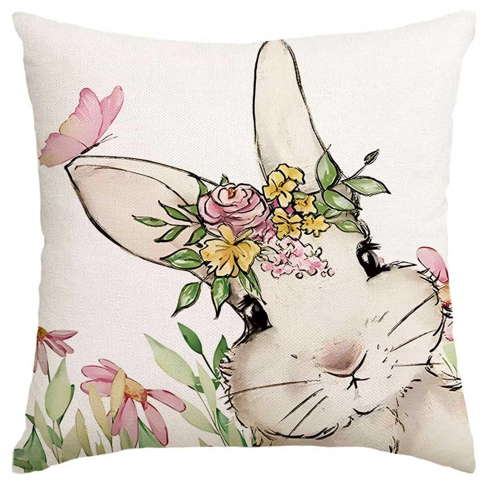 RABUSOFAEaster Pillow Covers 18X18 inch Spring Rabbit Throw Pillow Covers Colorful Floral Garland Bunny Holiday Cushion Case Decorations for Home Farmhouse Couch(1-18c)